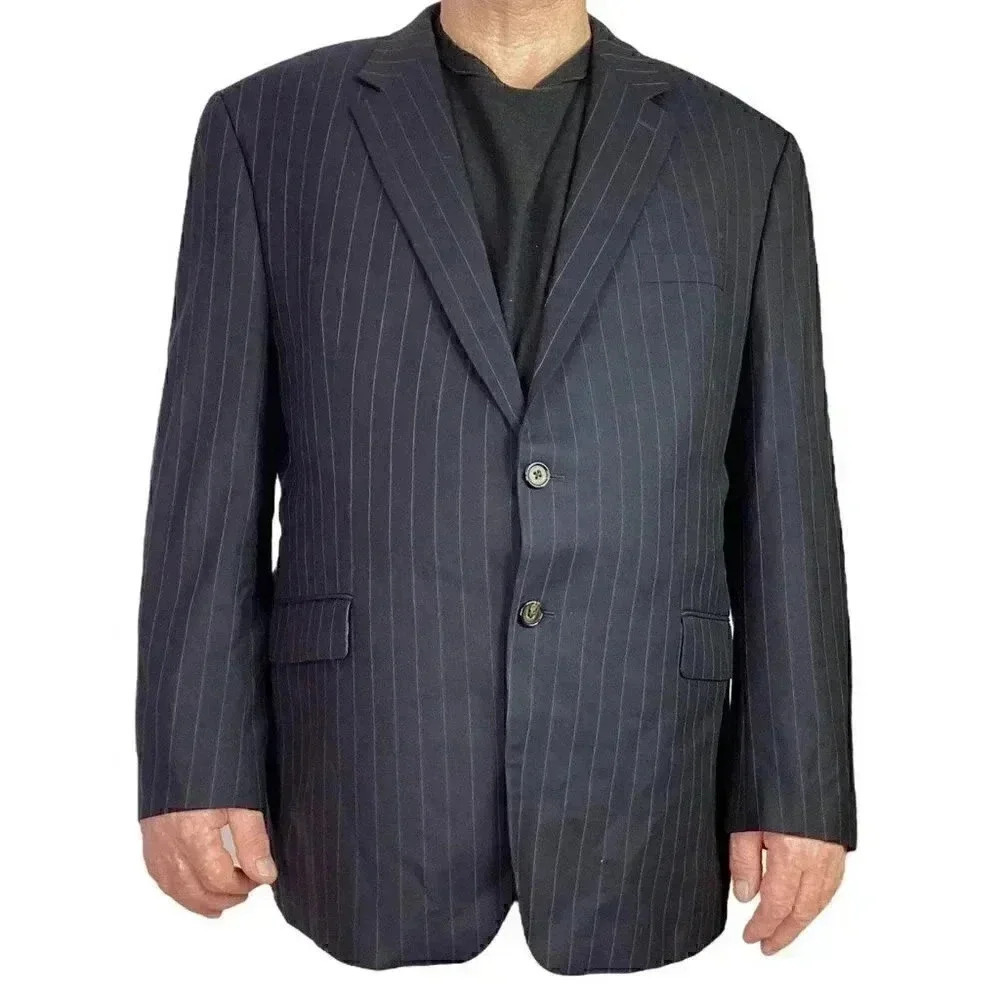 Ralph Ralph Lauren RRL Men 50R Pinstripe Wool Blazer Sport Coat Jacket Black